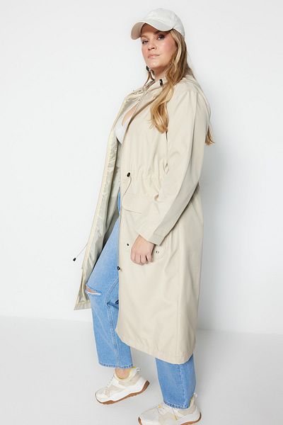 Trendyol Curve Plus Size Trench Coat - Beige - Basic