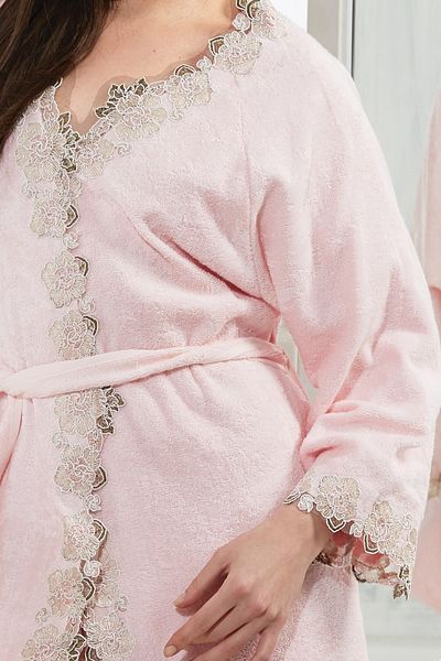 Evlen Home Collection Bamboo Honeymoon Σετ Cemre Lace Γυναικείο Μπουρνούζι 3 τεμαχίων Σετ προίκα σε σκόνη