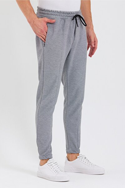 Floral Sport Gray Elastic Waist Jogger Trousers - Honeycomb Fabric Belt Elastic