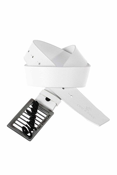 Cipo&Baxx Cg191 Genuine Leather White Belt with Metal Buckle