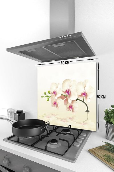 Decorita Protector de spate pentru aragaz din sticla |   Orhidee cremă |   52 cm X 60 cm