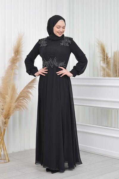 poplinmoda Guipure Chiffon Evening Dress-cavide Model