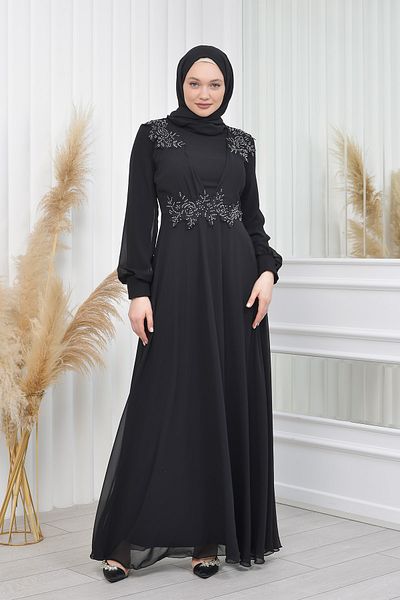 poplinmoda Guipure Chiffon Evening Dress-cavide Model