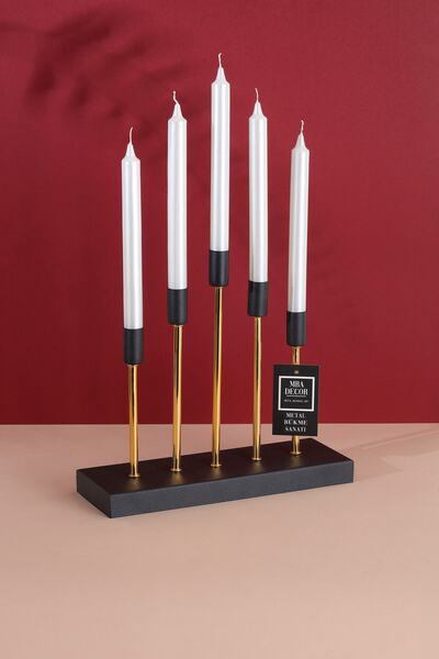 mba decor metal bending art 5'li ( Beşli ) Gold Siyah Dekoratif Mumluk Şamdan...