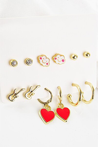 EUROMODA طقم أقراط مكون من 12 قطعة مع تصميم على شكل قلب وجيتار سحابي وأقراط ك...