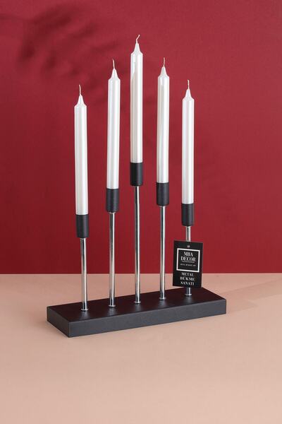 mba decor metal bending art 5'li ( Beşli ) Gümüş Siyah Dekoratif Mumluk Şamda...