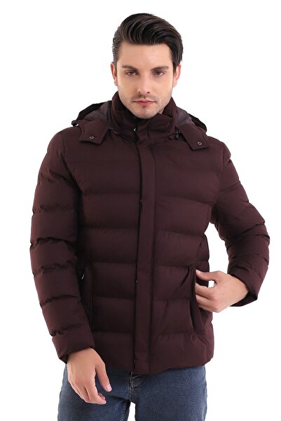 By Karaaslan Erkek Mont Bordo Siyah Lacivert Kışlık Şişme Kalın Mont Kapüşonl...