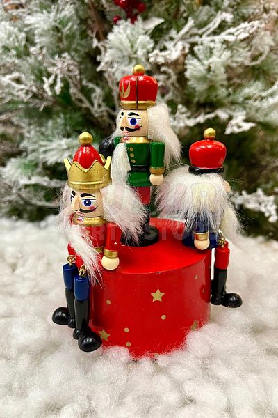 Huzur Party Store 20x14 Cm Wind-Up Nutcracker Army Music Box Red Blue Green Color Tin Soldier Christmas Decoration