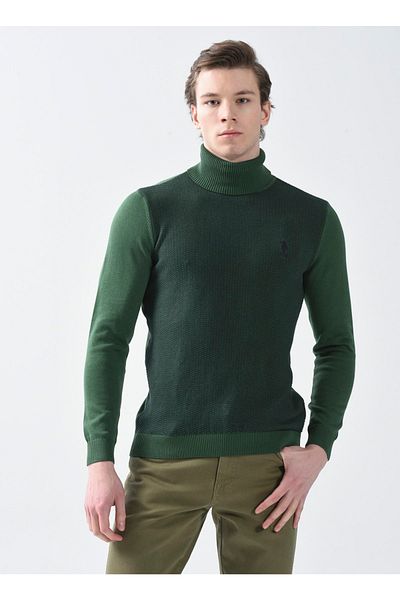 U.S. Polo Assn. Pulover pentru bărbați verde cu gât întreg Naruna