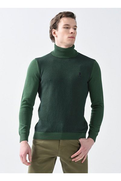U.S. Polo Assn. Pulover pentru bărbați verde cu gât întreg Naruna