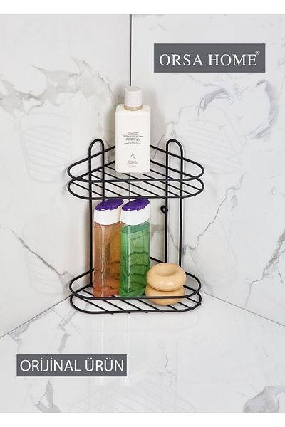 ORSA HOME Γωνιακό ράφι μπάνιου 910 Μαύρο ματ δύο επιπέδων