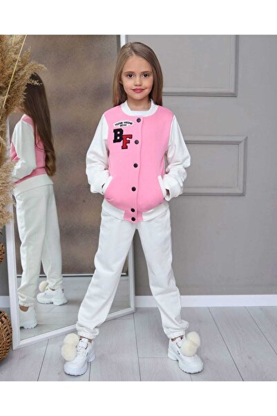 Pink Hippo Kids Djevojačka koledž jakna, dugi rukav T-shirt i trenerka 3-dije...