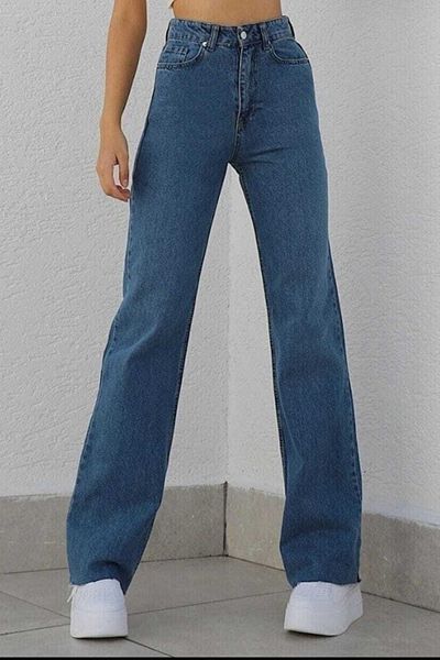 Livik Pantaloni de blugi din denim din anii '90 Ness Gold pentru femei, albastru mediu, largi, lycra, talie super înaltă (foarte comozi)