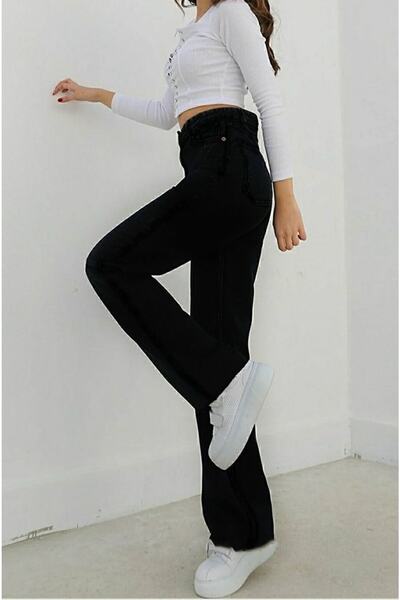 DRC trend بنطلون جينز نسائي أسود فضفاض من الليكرا بخصر عالٍ للغاية 90 من قماش...