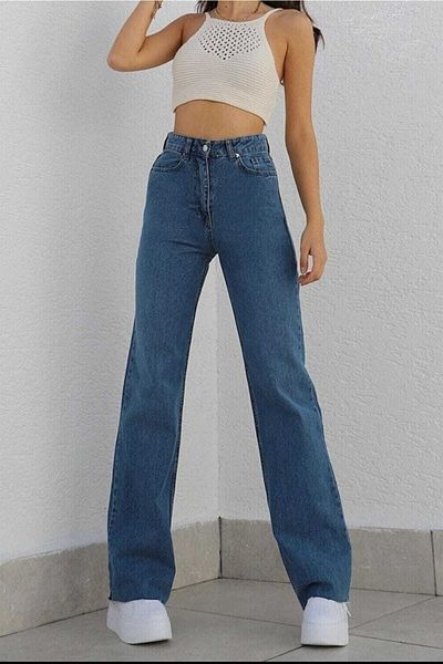 DRC trend Maola Gold, anii 90, pentru femei, albastru mediu, lycra largi, talie super înaltă, blugi din denim din anii 90 (foarte confortabili)