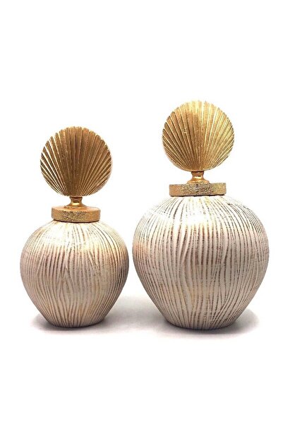 MIARIK DESIGN & DEKORASYON Dekoratif Bej Denız Kabukul 2lıküp Vazo