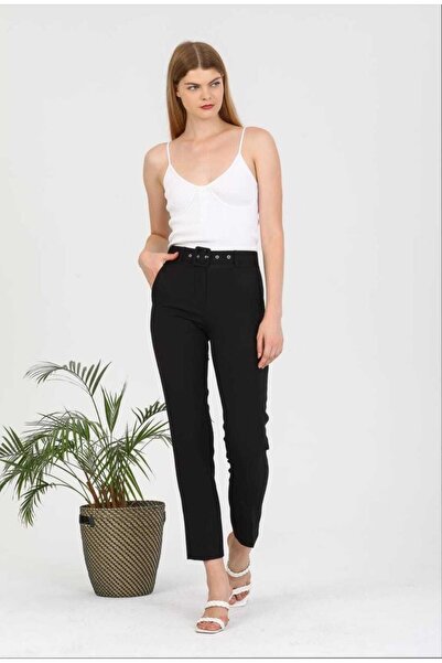 Azra Moda Style Λεπτομέρεια ζώνης Υφασμάτινο ελαστικό ύφασμα Μαύρο Γυναικείο ...