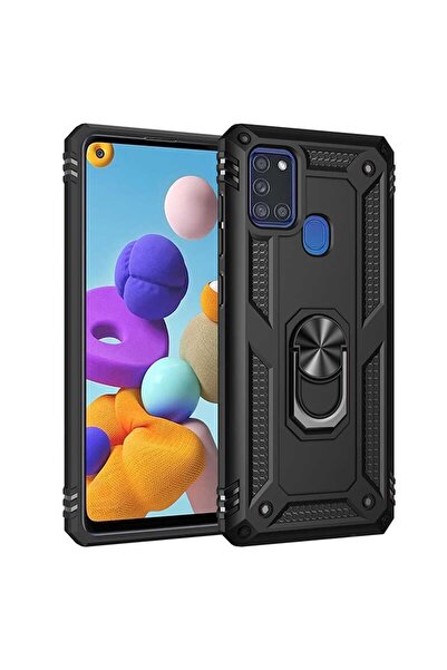 ZM STORE Samsung Galaxy A21s Kılıf Zore Vega Tank Yüzüklü Standlı Kapak