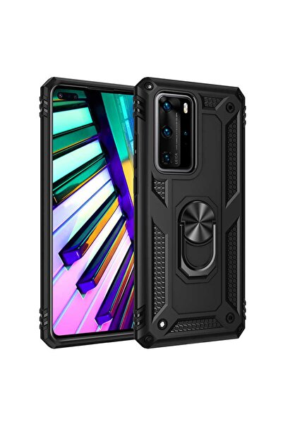 ZM STORE Huawei P40 Pro Kılıf Zore Vega Tank Yüzüklü Standlı Kapak