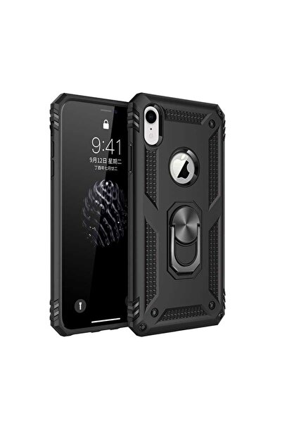 ZM STORE Apple Iphone Xr 6.1 Kılıf Zore Vega Tank Yüzüklü Standlı Kapak