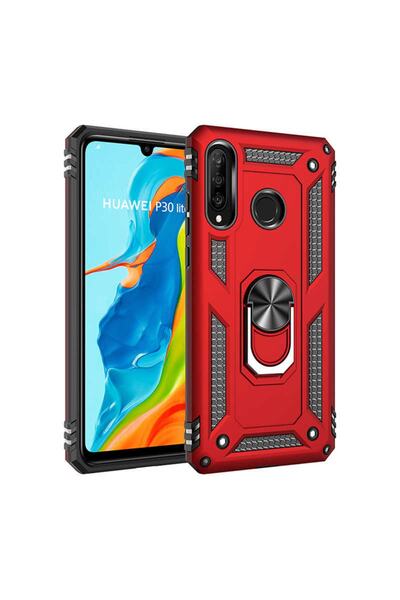 ZM STORE Huawei P30 Lite Kılıf Zore Vega Tank Yüzüklü Standlı Kapak