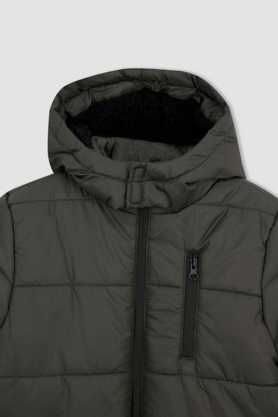 DeFacto Boy's Plush Lined Hooded Long Coat