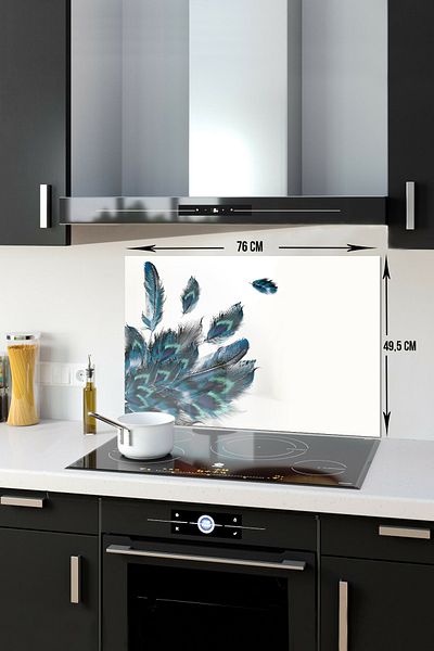 Decorita Protector de spate pentru aragaz din sticla |   Model de plume |   49,5 cm X 76 cm
