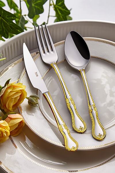 Hira Sapphire Gold 36 Piece Spoon Fork Knife Set