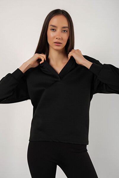 MODAGEN Women's Black Scuba Hooded Sweatshirt