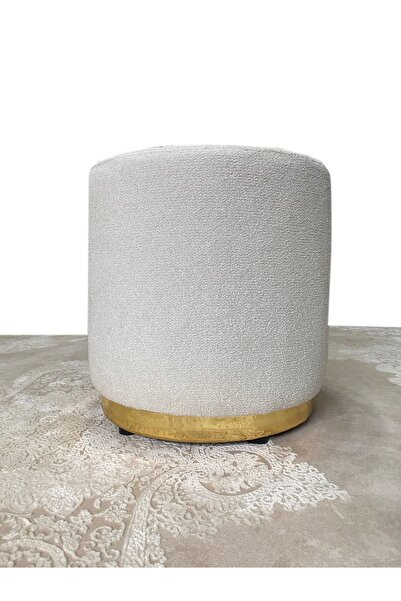 berjeriX Puf Tedy Kumaş Kırık Beyaz Makyaj Pufu Puf Sandalye Ayak Uzatma Gold