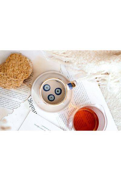 SİNEM YAMAN HOME Cartoon Evil Eye Ceramic Turkish Coffee Cup / Handmade Ceramic Cup / Handmade Cup