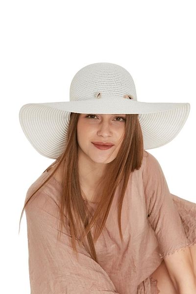 Remsa Mayo Straw Hat with Sea Shell White Rş-05