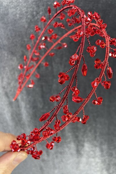 Hobigram Yeni Sezon Gelin Aksesuarı Kırmızı Kristal Taşlı El Yapımı Angel Mod...