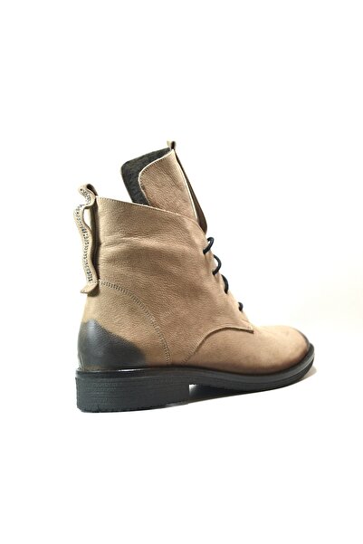 Beety 21pz17.623 Hakiki Deri Nubuk Kum Fermuarlı Taşlı Abiye Kadın Postal Bot Büyük Numara