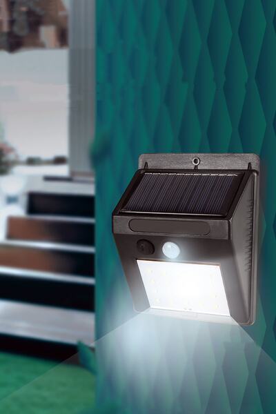 TechnoStation Işık Sensörlü Güneş Enerjili Solar Duvar Kapı Kamp Bahçe Lambası Fotoselli Projektör 20led Lambalı