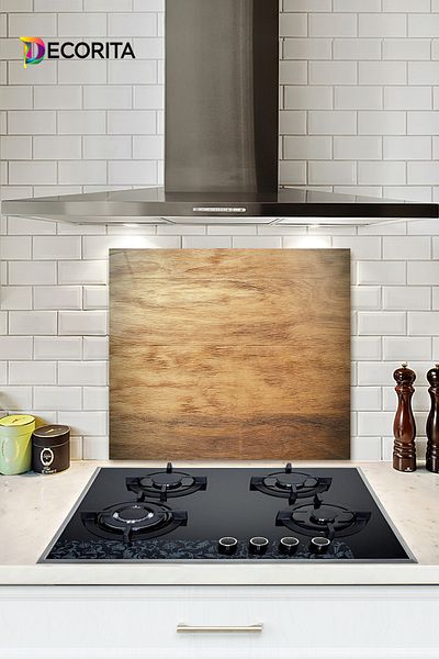 Decorita Protector de spate pentru aragaz din sticla |   Aspect din lemn |   52 cm X 60 cm