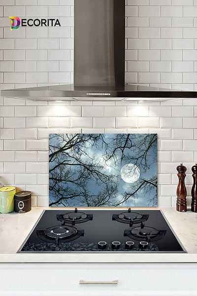 Decorita Protector de spate pentru aragaz din sticla |   Model de noapte |   40 cm X 60 cm