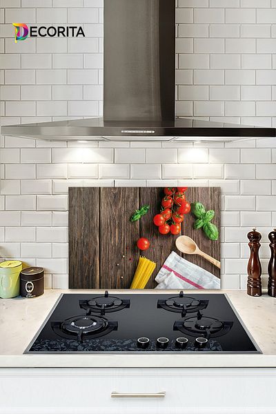 Decorita Protector de spate pentru aragaz din sticla Decoita |   Lemn și legume |   40 cm X 60 cm