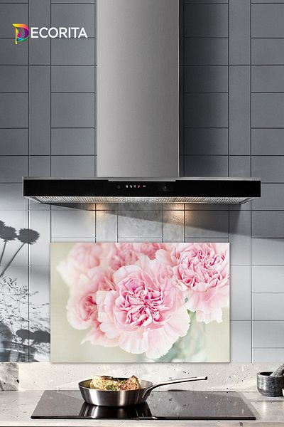 Decorita Protector de spate pentru aragaz din sticla |   Crizantema roz |   40 cm X 60 cm