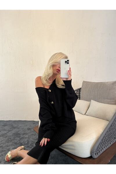 Ece Düğmeli Hırka Siyah