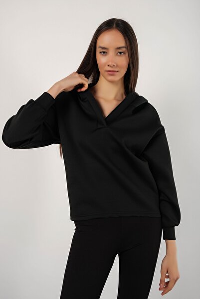 MODAGEN Women's Black Scuba Hooded Sweatshirt