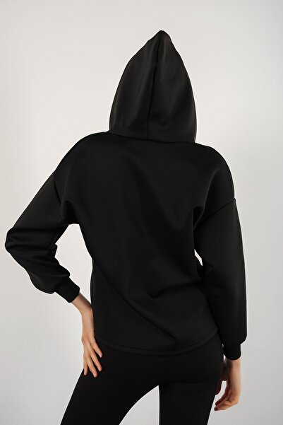 MODAGEN Women's Black Scuba Hooded Sweatshirt