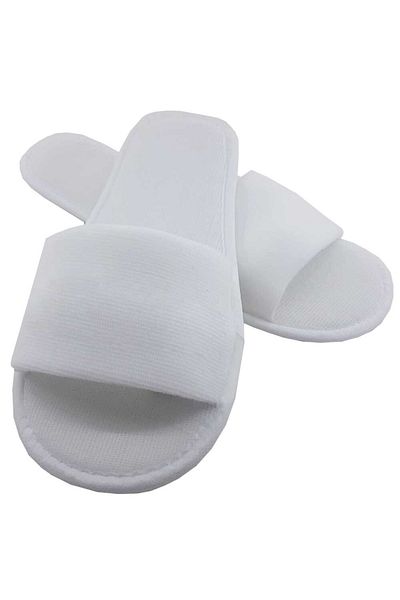 PRİVATE 50 Pairs Open Front Non-Slip Sole Double Layer Towel White Hotel Slippers Disposable Disposable