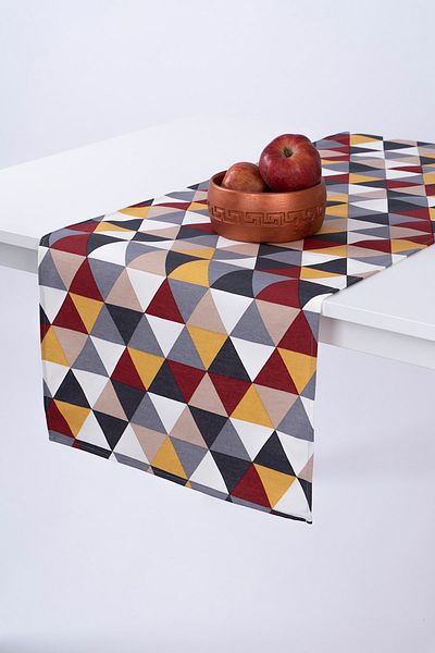 ALTINPAMUK Linen Runner Stain Resistant Fabric Triangle Mustard 40x140