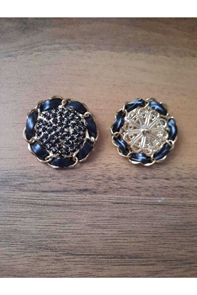 İMREN AKSESUAR Μαύρη Πέτρα Ειδικού Σχεδιασμού Ελεύθερο Μεταλλικό Κουμπί με Επικάλυψη Κίτρινου Νικελίου 3,5 εκ. 1 Τεμάχιο