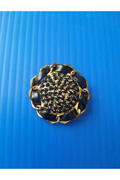 İMREN AKSESUAR Μαύρη Πέτρα Ειδικού Σχεδιασμού Ελεύθερο Μεταλλικό Κουμπί με Επικάλυψη Κίτρινου Νικελίου 3,5 εκ. 1 Τεμάχιο