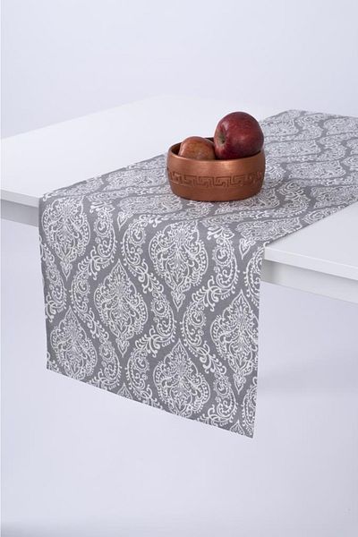 ALTINPAMUK Linen Runner Stain Resistant Fabric Damaks Gray 40x140