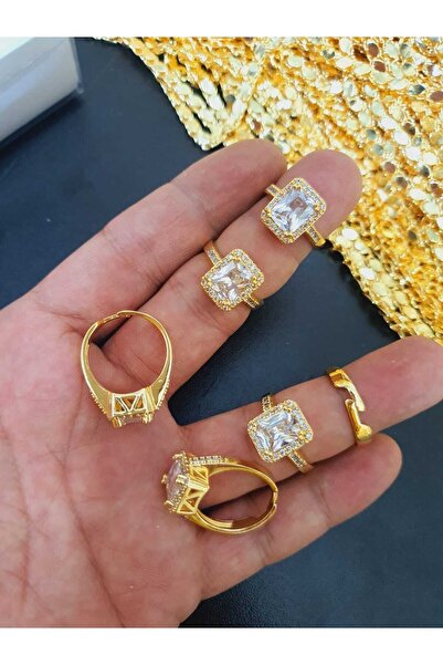 barisiva gold 22 Ayar Altın Kaplama Ayarlanabilir Baget Zirkon Taşlı Şık Yüzük
