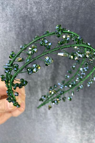 Hobigram Model de înger lucrat manual cu piatră de cristal verde Henna și coroană de mireasă – Coroană, piatră de cristal, model elegant – Coroană