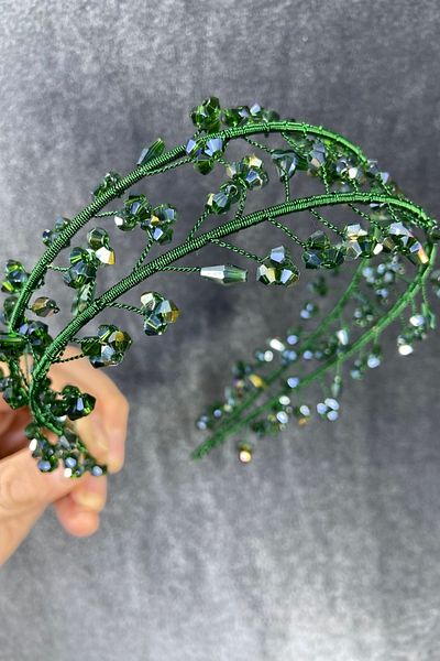 Hobigram Model de înger lucrat manual cu piatră de cristal verde Henna și coroană de mireasă – Coroană, piatră de cristal, model elegant – Coroană